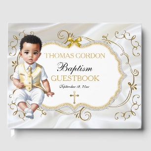 Baby Boy Baptism Christening White & Gold Cross Guest Book