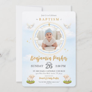 Baby Boy Baptism Invitation with Photo 