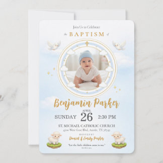 Baby Boy Baptism Invitation with Photo