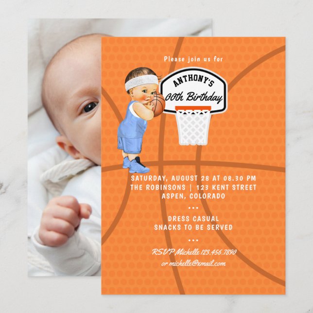 Baby Boy Basketball Birthday Party photo Invitation (Front/Back)