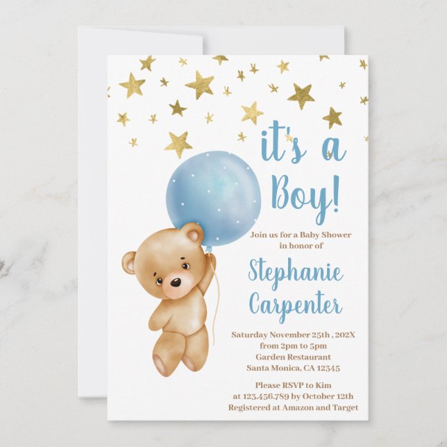 Baby Boy Bear Baby Shower Invitation (Front)