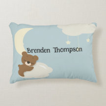 Baby Boy Bear on Cloud Throw Pillow