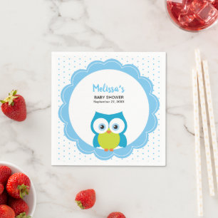 Baby Boy Big Eyed Smiling Owl Party Napkin