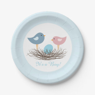 Baby Boy Bird's Nest   Baby Shower Paper Plate