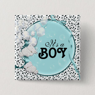 baby boy birth announcement bear 15 cm square badge