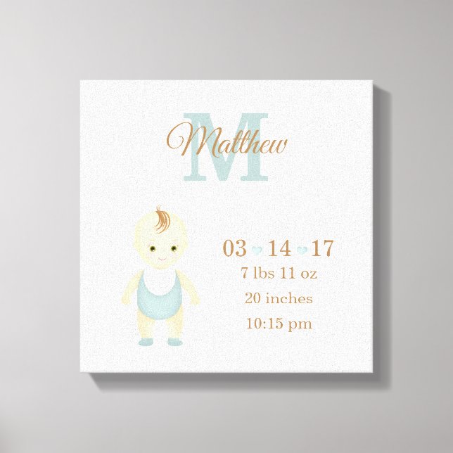 Baby Boy Birth Announcement Canvas Print (Front)