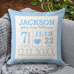Baby Boy Birth Announcement Cushion<br><div class="desc">Adorably cute blue and white polka dot baby boy birth announcement pillow with a sweet little baby blue heart.  Edit to include all of your precious bundle of joy's birth details.</div>