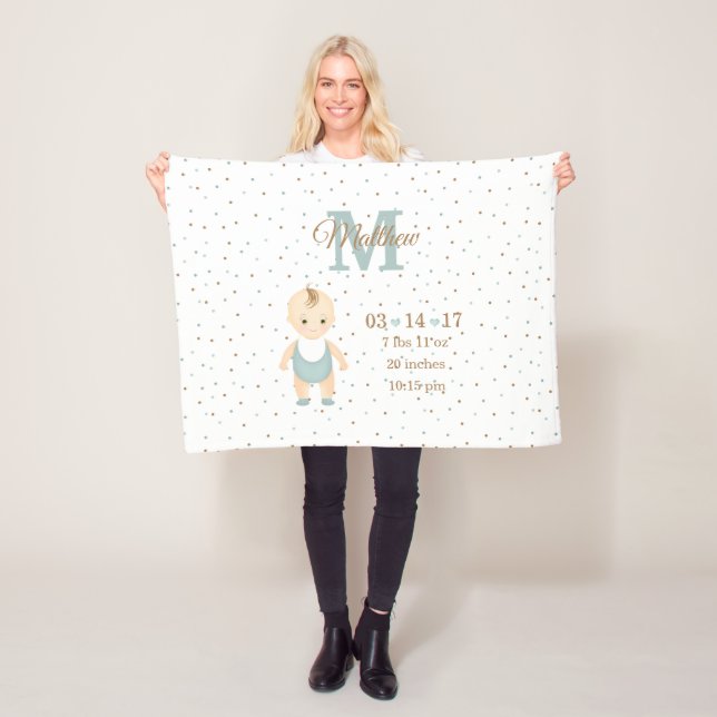 Baby Boy Birth Announcement Fleece Blanket (In Situ)