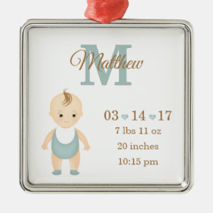 Baby Boy Birth Announcement Metal Tree Decoration