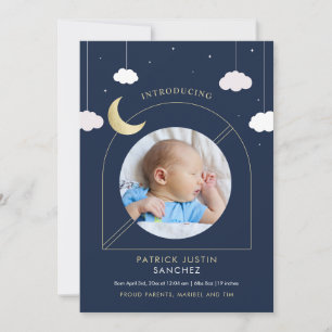Baby Boy Birth Announcement Navy Moon Stars