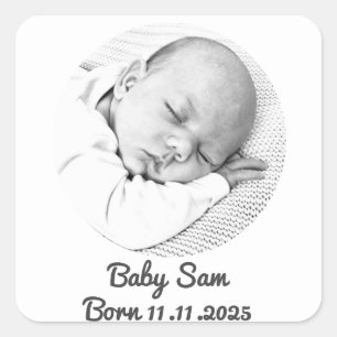 baby boy birth announcement photo and name custom square sticker