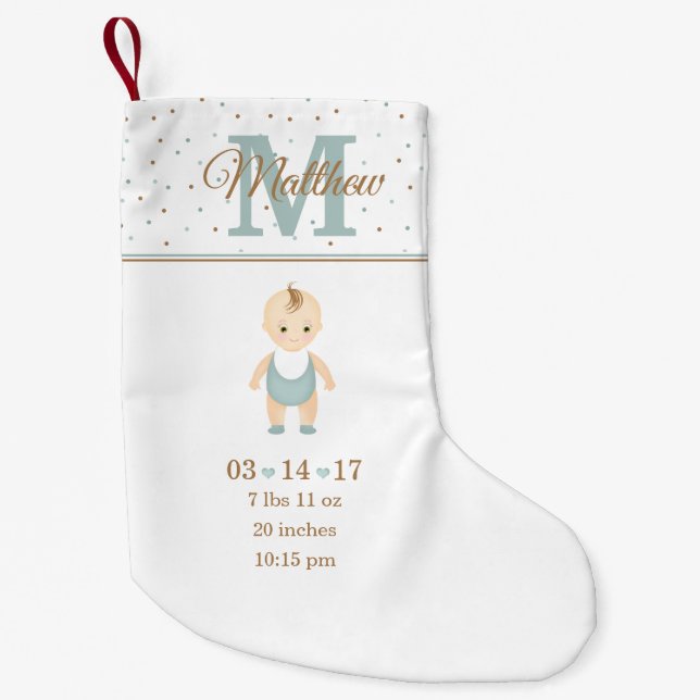 Baby Boy Birth Announcement Small Christmas Stocking (Front)