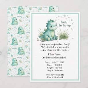  Baby Boy Birth Announcement Stegosaurus Dinosaur 