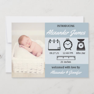 Baby Boy Birth Stats Blue Announcement