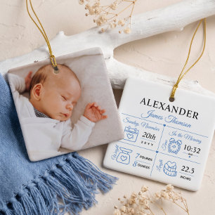 Baby Boy Birth Stats Photo Name Personalised Ceramic Ornament