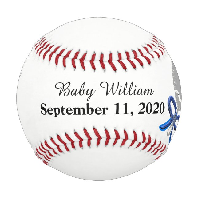 Baby Boy Birth Stats Silver Blue Rattle Baseball (Front)