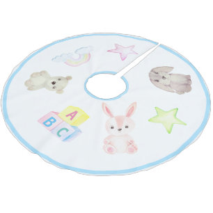 Baby Boy Blocks Bear Rabbit Animals Christmas Brushed Polyester Tree Skirt