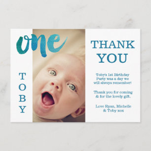 Baby Boy Blue 1st Birthday Thank You Photo Card