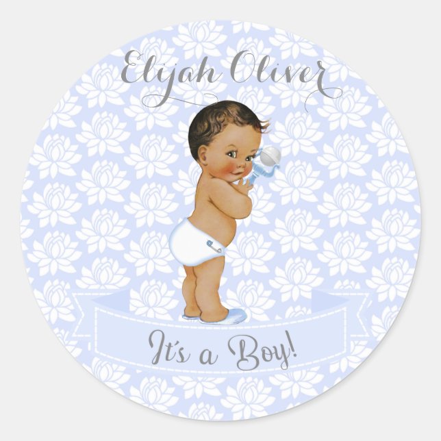Baby Boy Blue African American Latino Ethnic Classic Round Sticker (Front)
