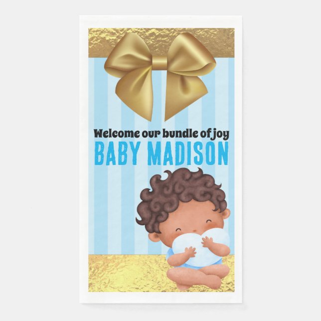 Baby Boy Blue and Gold Babyshower Invitation  Napkin (Front)