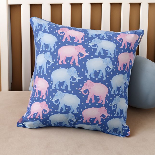 Baby Boy Blue and Pink Indian Elephants Cushion (Creator Uploaded)