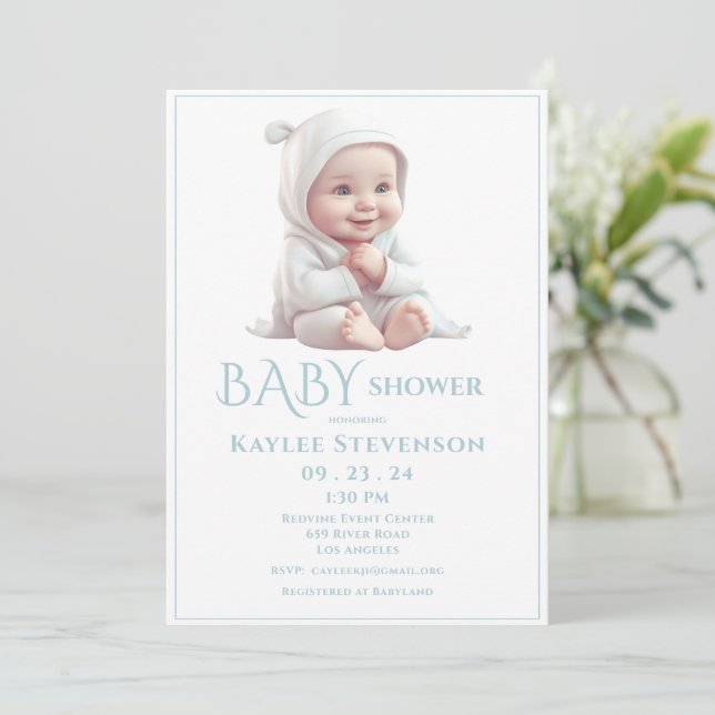 Baby Boy Blue Baby Shower Invitation (Standing Front)