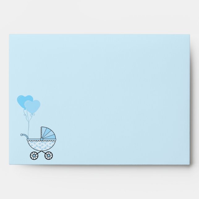 Baby Boy Blue Balloons and Stroller Invitation Envelope (Front)