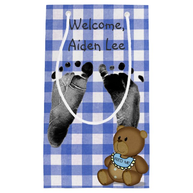 Baby Boy Blue Bear Small Gift Bag (Front)