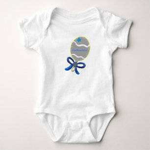 Baby Boy Blue Bow Rattle T-Shirt - CUSTOMIZE Name Bodysuit