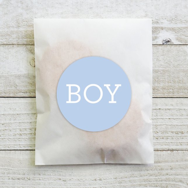 Baby Boy Blue Gender Reveal Party Classic Round Sticker (Creator Uploaded)