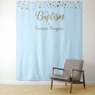 Baby boy Blue Gold Confetti Baptism Backdrop Tapestry