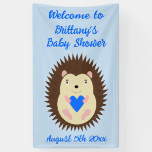Baby Boy Blue Heart Hedgehog Baby Shower Banner