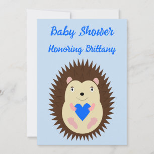 Baby Boy Blue Heart Hedgehog Baby Shower Invitation