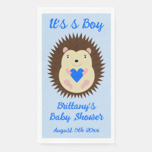 Baby Boy Blue Heart Hedgehog Baby Shower Napkin