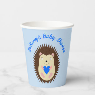 Baby Boy Blue Heart Hedgehog Baby Shower Paper Cups