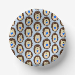 Baby Boy Blue Heart Hedgehog Baby Shower Paper Plate