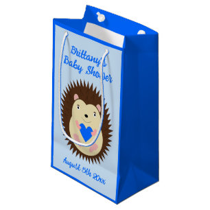 Baby Boy Blue Heart Hedgehog Baby Shower Small Gift Bag