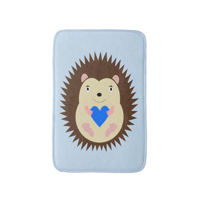 Baby Boy Blue Heart Hedgehog Bath Mat (Front Vertical)