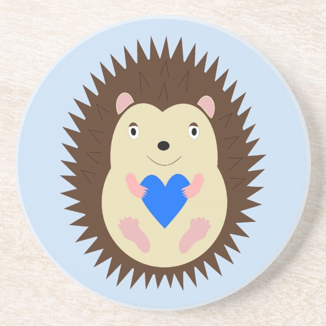 Baby Boy Blue Heart Hedgehog Coaster (Front)