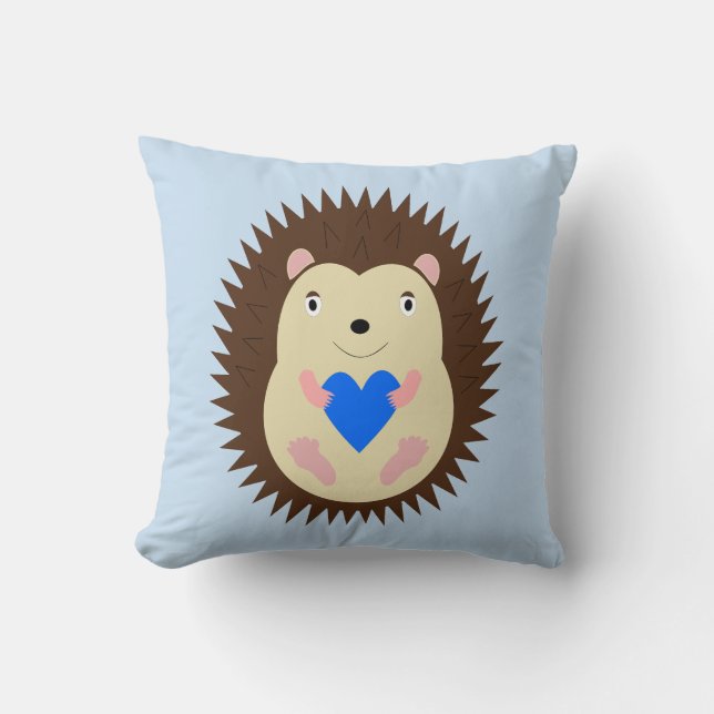 Baby Boy Blue Heart Hedgehog Cushion (Front)