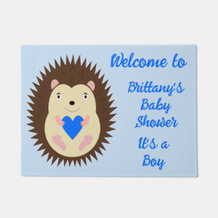 Baby Boy Blue Heart Hedgehog Custom Doormat