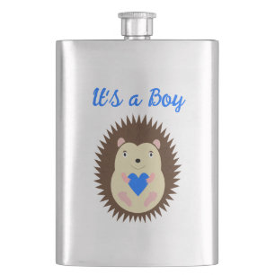 Baby Boy Blue Heart Hedgehog Custom Hip Flask