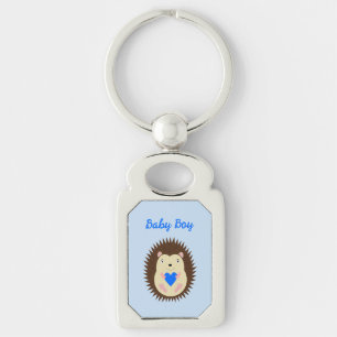 Baby Boy Blue Heart Hedgehog Custom Key Ring
