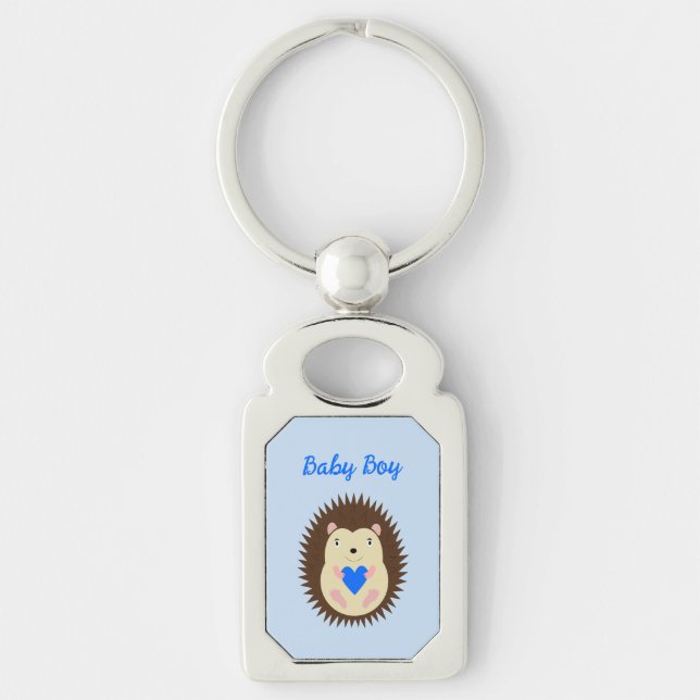 Baby Boy Blue Heart Hedgehog Custom Key Ring (Front)