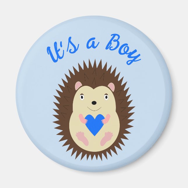 Baby Boy Blue Heart Hedgehog Custom Magnet (Front)