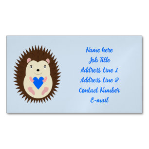Baby Boy Blue Heart Hedgehog Custom Magnetic Business Card