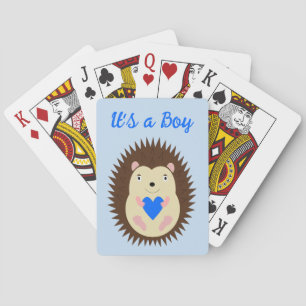 Baby Boy Blue Heart Hedgehog Custom Playing Cards