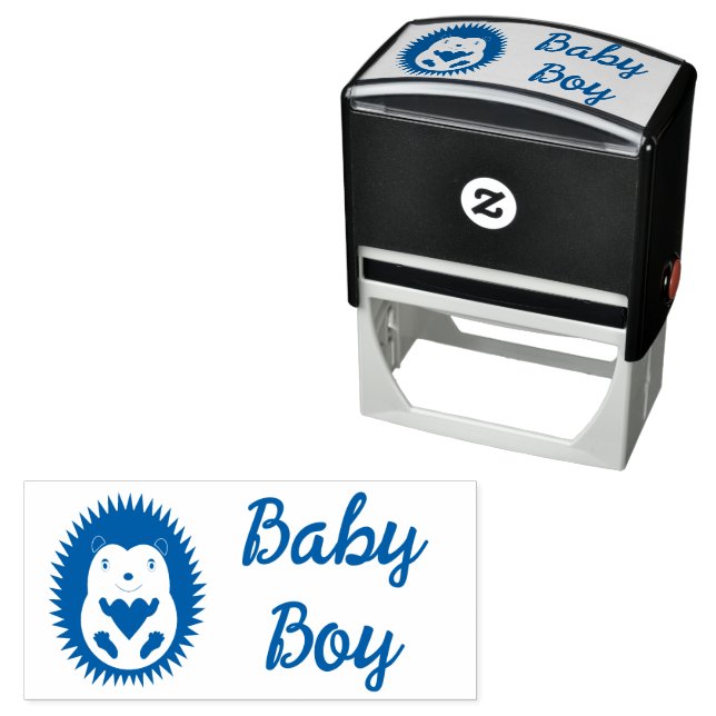 Baby Boy Blue Heart Hedgehog Custom Self-inking Stamp (In Situ)