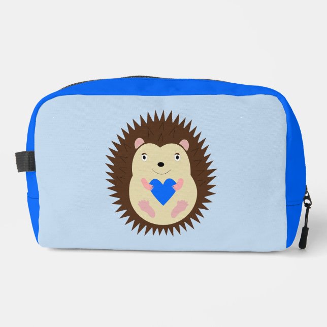 Baby Boy Blue Heart Hedgehog Dopp Kit (Front)
