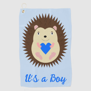 Baby Boy Blue Heart Hedgehog Gender Reveal Golf Towel